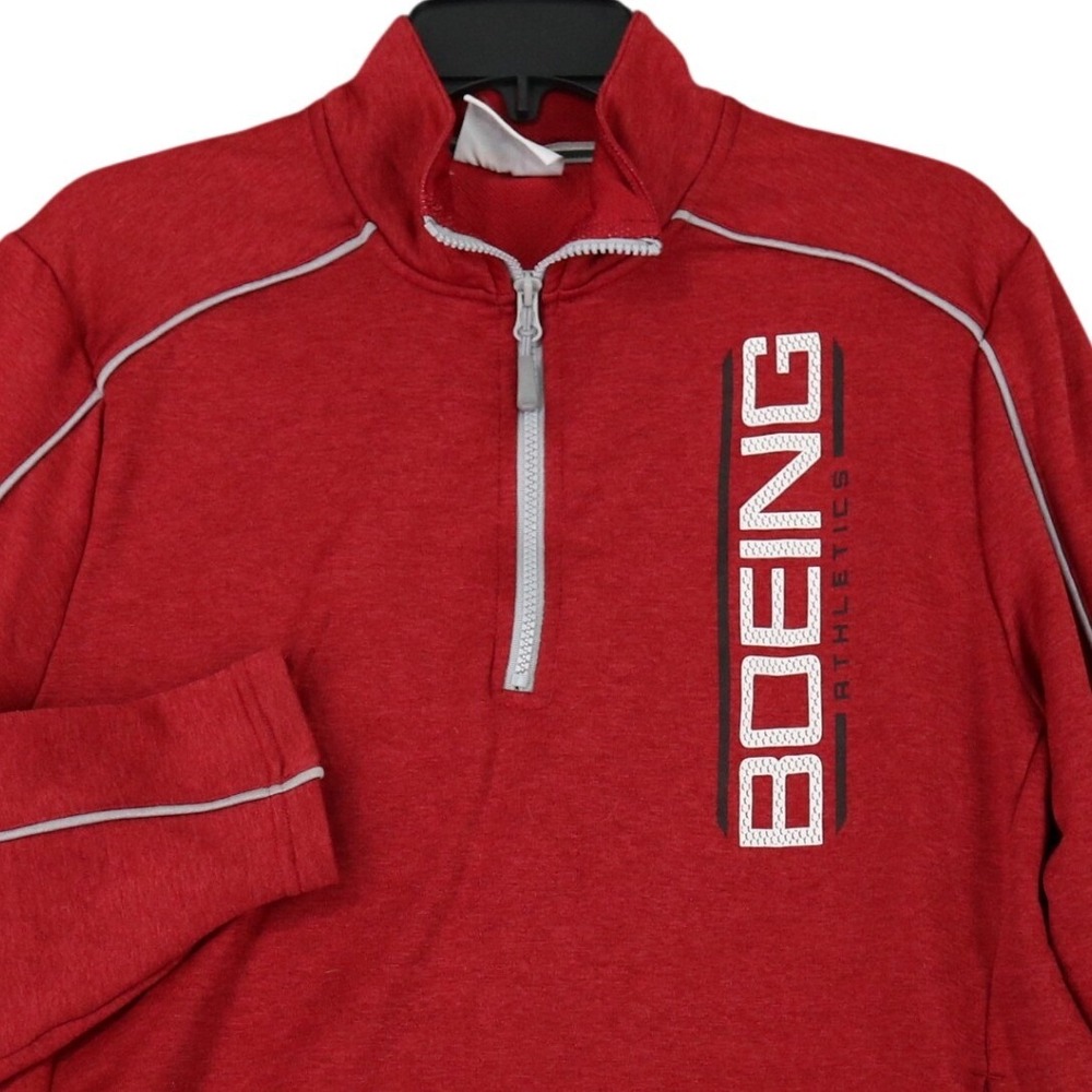 Boeing Champion Quarter Zip Pullover Mens M Red Graphic Piping‎ Activewear